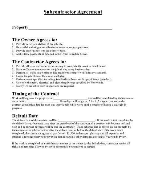 Subcontractor Agreement Template Word