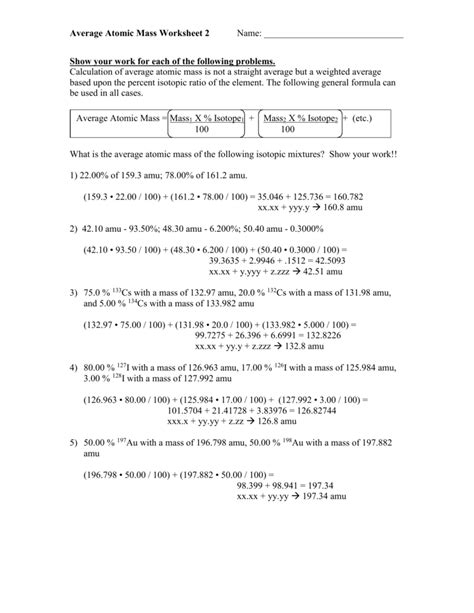 Average Atomic Mass Worksheet