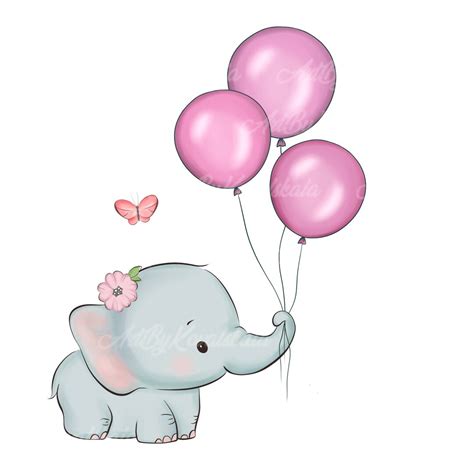 Elephant Clipart, Elephant Baby Shower, Elephant PNG, Baby Shower Girl ...