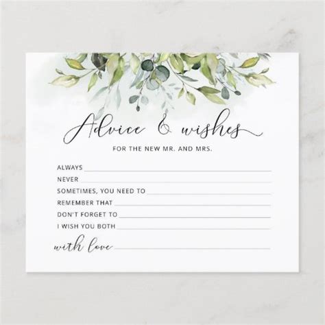 Eucalyptus Advice And Wishes Bridal Shower Card Zazzle