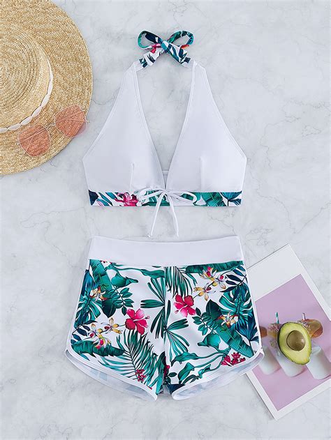 Shein Swim Vcay Conjunto De Bikini Con Estampado Tropical Traje De Ba O