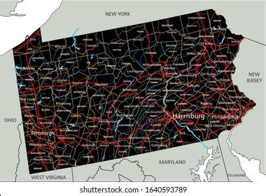 High Detailed Pennsylvania Road Map Labeling Stock Vector (Royalty Free) 1640593789