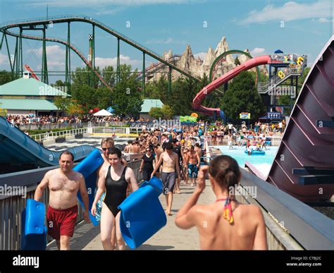 People At A Water Park At Canadas Wonderland Amusement Park Stock