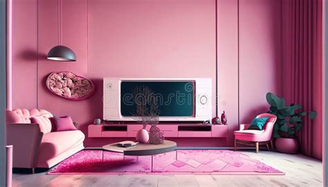 Elegant Interior Living Room with Barbie Pink Design Stock Illustration ...