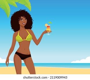 Beautiful African American Girl Bikini Enjoying Stock Vector Royalty Free
