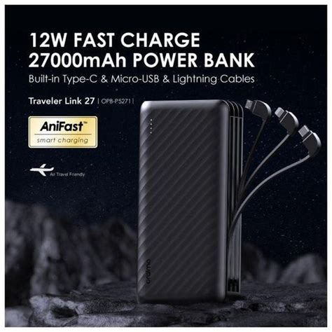 Oraimo Traveler Link 27 27000mAh 3 Built In Charging Cables AniFast 12W