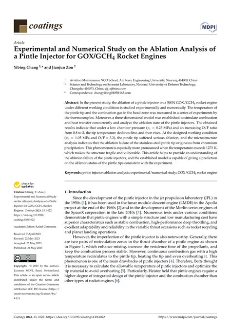 Pdf Experimental And Numerical Study On The Ablation Analysis Of A