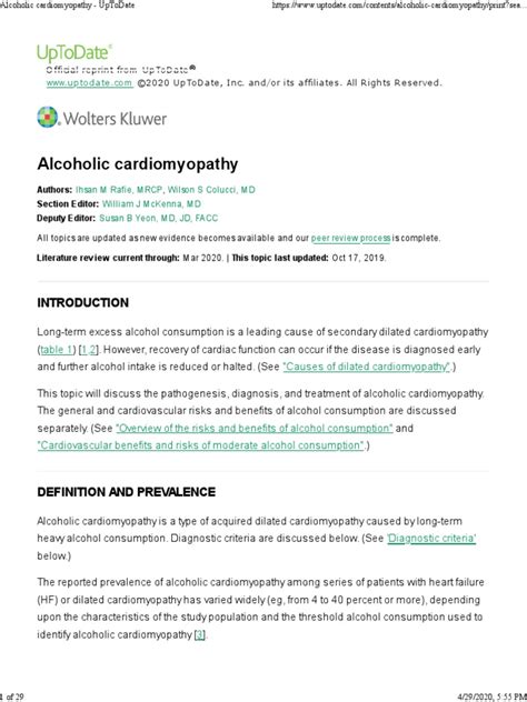 Alcoholic Cardiomyopathy - UpToDate | PDF | Echocardiography | Heart ...