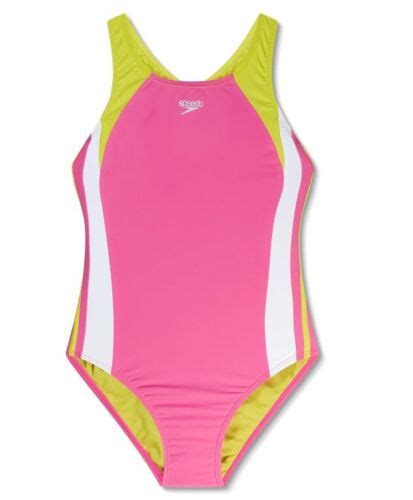 Speedo Girls Infinity Splice Thick Strap One Piece Swimsuit Flare Pink