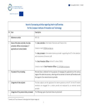 Fillable Online Record Of Processing Activities Regarding Interim Staff