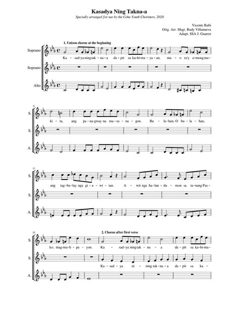 Kasadya Ning Taknaa Ssa Sheet Music For Soprano Alto Womens Choir