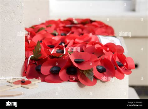 Poppies at war memorial on Remembrance Day Stock Photo - Alamy