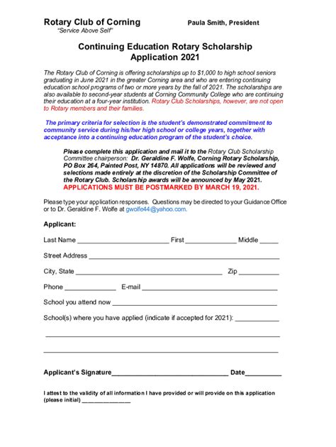 Fillable Online Rotary Scholarship Application Form 2021 Docx Fax Email