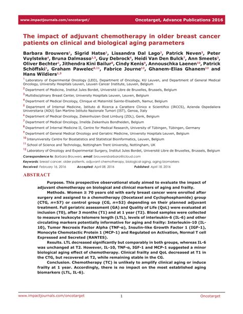 Pdf The Impact Of Adjuvant Chemotherapy In Older Breast Cancer