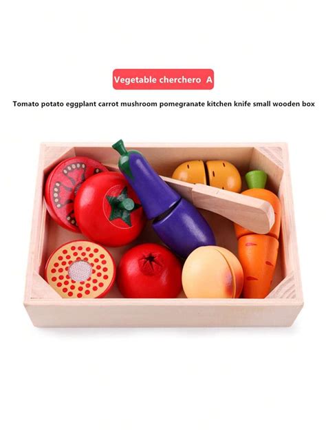 Cutting Fruit Joy Wooden Magic Tape Vegetable Pretend Play Kitchen Set