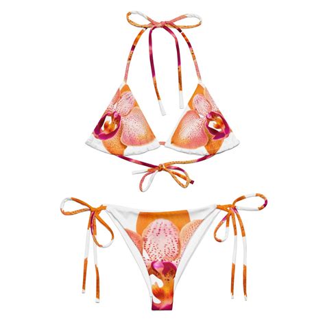 Orange Orchid Coconut Girl Bikini Printed Bikini 90s 80s Floral Triangle Bikini Hot Girl