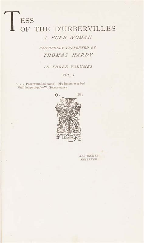 Hardy Thomas 1840 1928 Tess Of The Durbervilles London James R