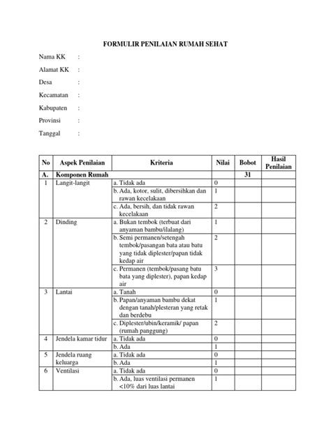 Formulir Penilaian Rumah Sehat Pdf