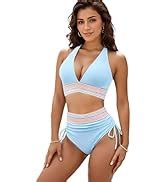LI FITNESS Women S High Waisted Bikini Set Tummy Control Swimsuit Color Block Push Up Two Piece