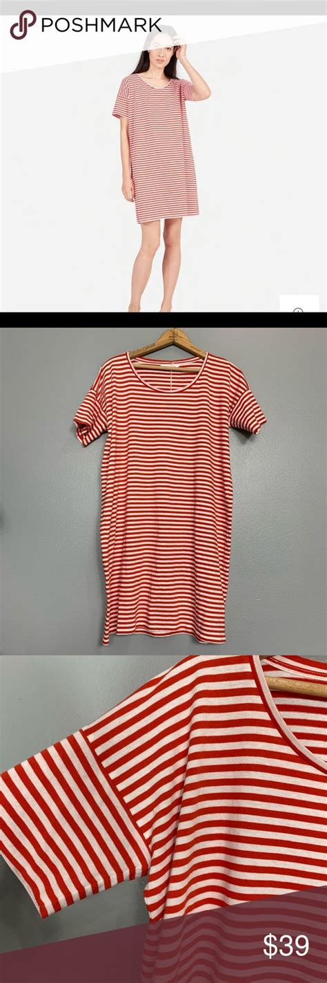 EVERLANE Red White Stripe Tee Dress New Striped Tee Dress White