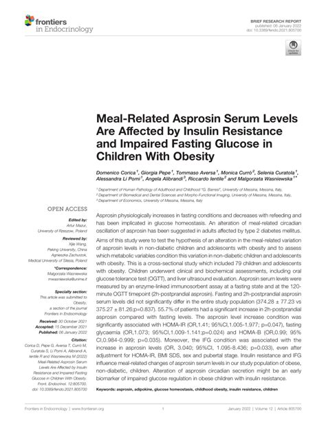 Pdf Meal Related Asprosin Serum Levels Are Affected By Insulin Resistance And Impaired Fasting