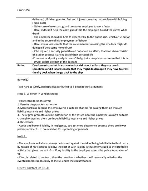 Tort Law Study Notes Laws 1006 Tort Law Dal Thinkswap