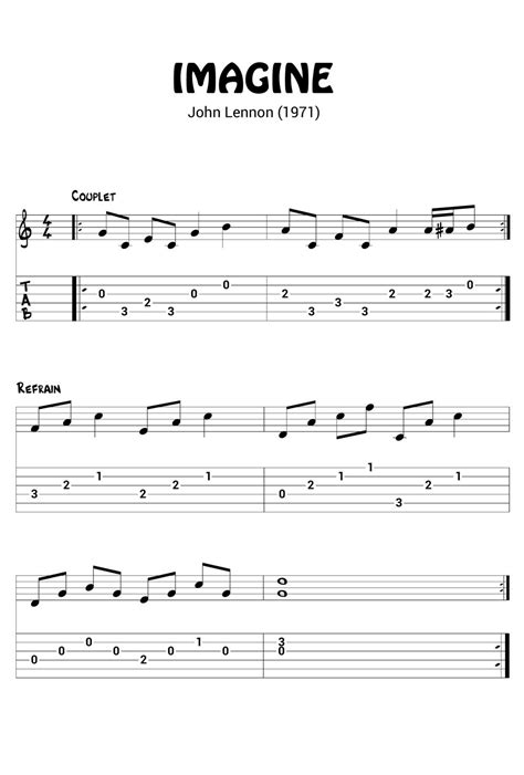 Imagine John Lennon Partition Tablature Guitare Version