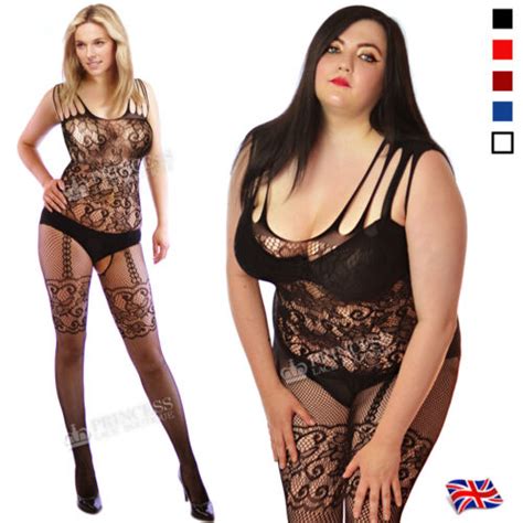 Uk Plus Size Fishnet Bodysuit Bodystocking Lingerie Open Crotch Sexy Bbw Ebay