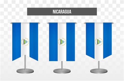 Bandeiras De Mesa De Ilustração Vetorial 3d Vertical Realista Da Nicarágua Isoladas Vetor Premium