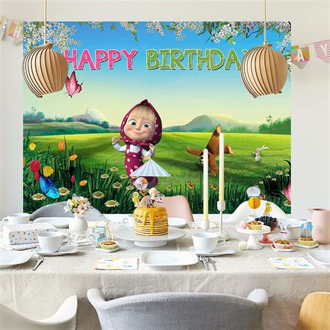 Happy Birthday Backdrop Banner Poster Masha And The Bear Party