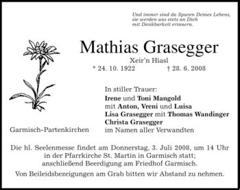 Traueranzeigen Von Mathias Grasegger Trauer Merkur De