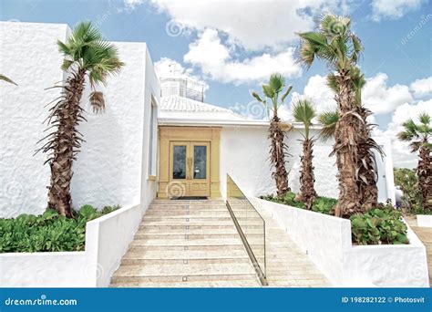 White House With Palms On Blue Sky Stock Photo Image Of Blue House