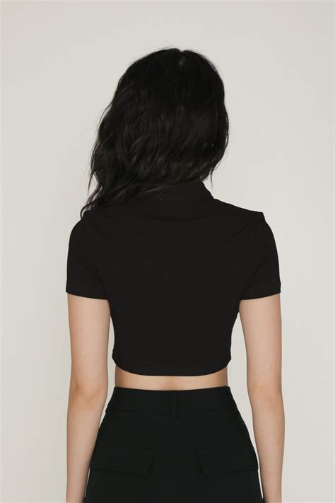 Suki Mandarin Collar Crop Top Black The Tinsel Rack