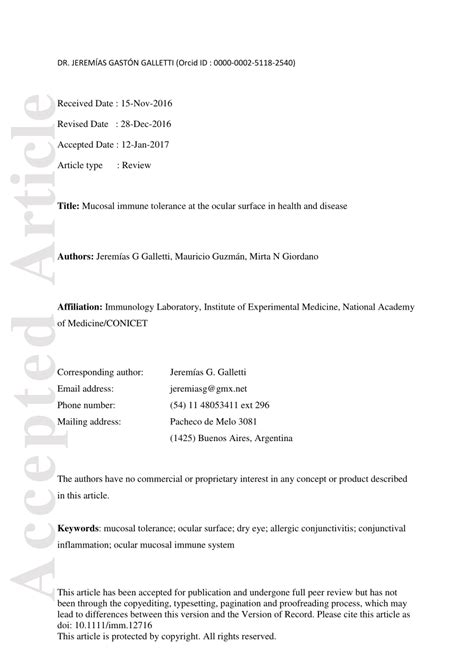 Pdf Mucosal Immune Tolerance At The Ocular Surface In Health And Disease