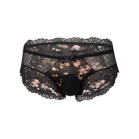Freebily Slip Dentelle Homme Floral Taille Basse Bulge Poche Sissy Lingerie Boxer Sous Vêtement