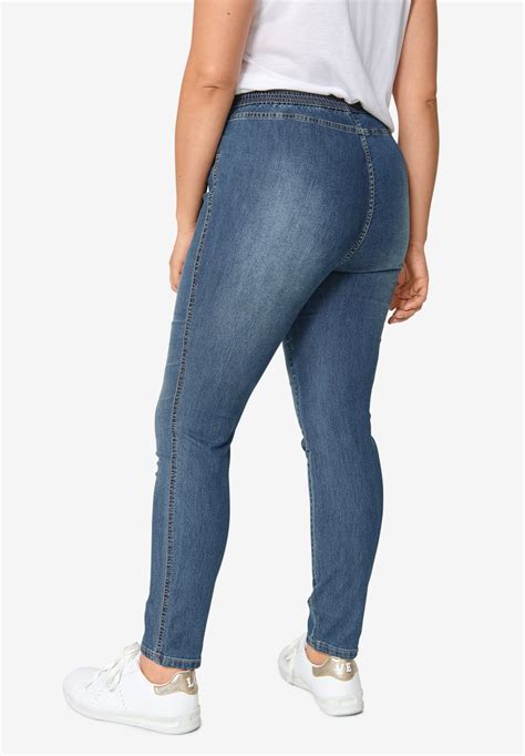 Elastic Waist Denim Jeggings Woman Within