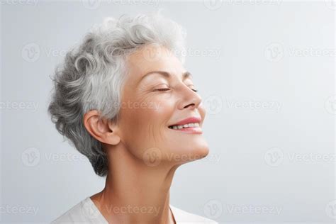 AI Generated Portrait Of A Beautiful Senior Woman With Luminous Skin And Natural Nude Makeup