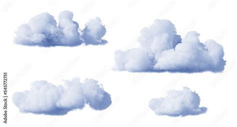 3d render, collection of abstract realistic clouds isolated on white ...