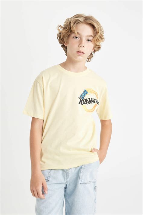 Sarı Erkek Çocuk Genç Erkek Erkek Çocuk Hot Wheels Bisiklet Yaka Kısa Kollu Tişört