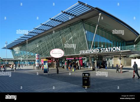 Stratford London modern train station facade which was the main public ...