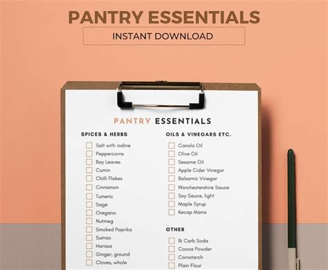 Pantry Essentials Printable Checklist Basic Pantry Items To Etsy