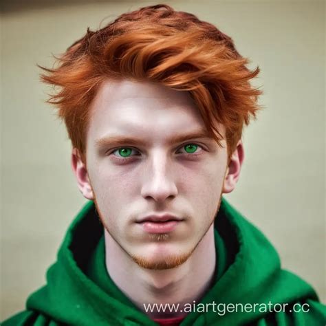 Young Man With Red Hair In Stylish Green Cloak Ai Art Generator