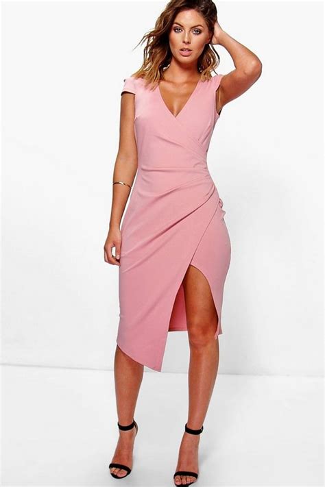 Cap Sleeve Wrap Midi Dress Boohoo