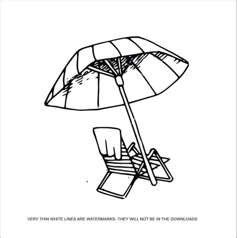 Beach Chair And Umbrella Clipart Black And White