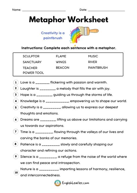 Metaphor Worksheets with Answers - EnglishLeaflet