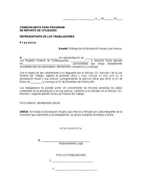 Carta Entrega De Declaracion Anual 2 Pdf