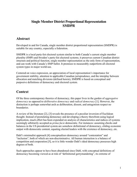 Pdf Single Member District Proportional Representation Smdpr