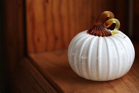 Mini Glass Pumpkin In Glossy Ivory With Amber By Lukegilveyglass 4261