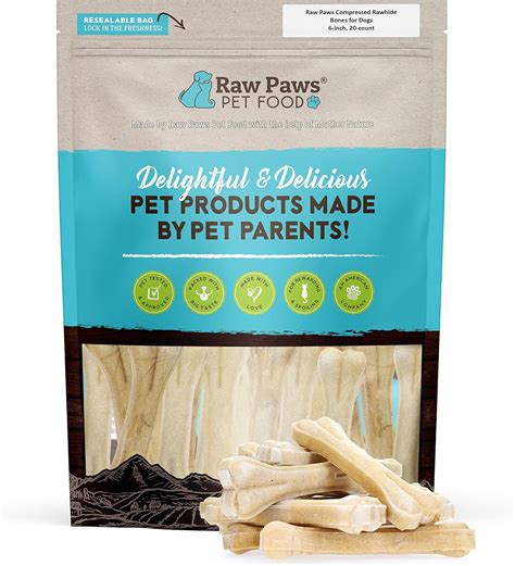 Raw Paws Pet Premium 6 Inch Compressed Rawhide Bones For Dogs 20 Count