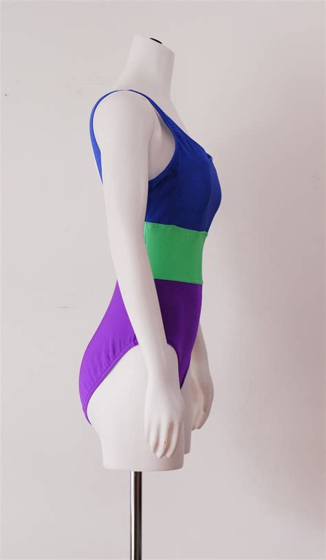 Vintage Color Block Bathing Suit 1990s Neon One Piece Etsy